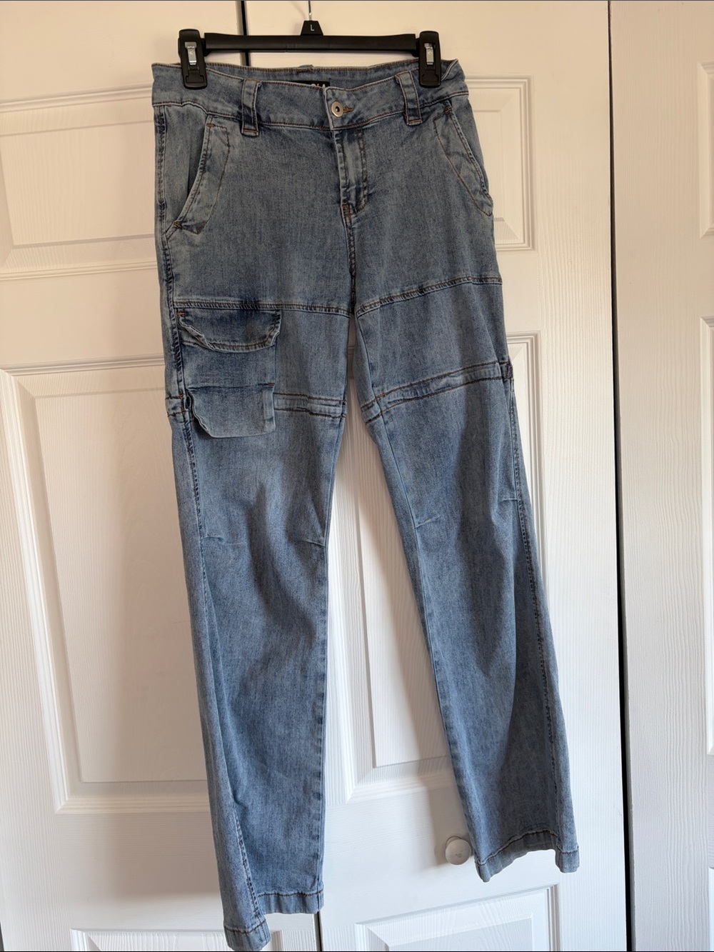 I. Am. Gia. Light Wash Denim Cargo Jeans Utility Pants Cotton Blend Pockets S